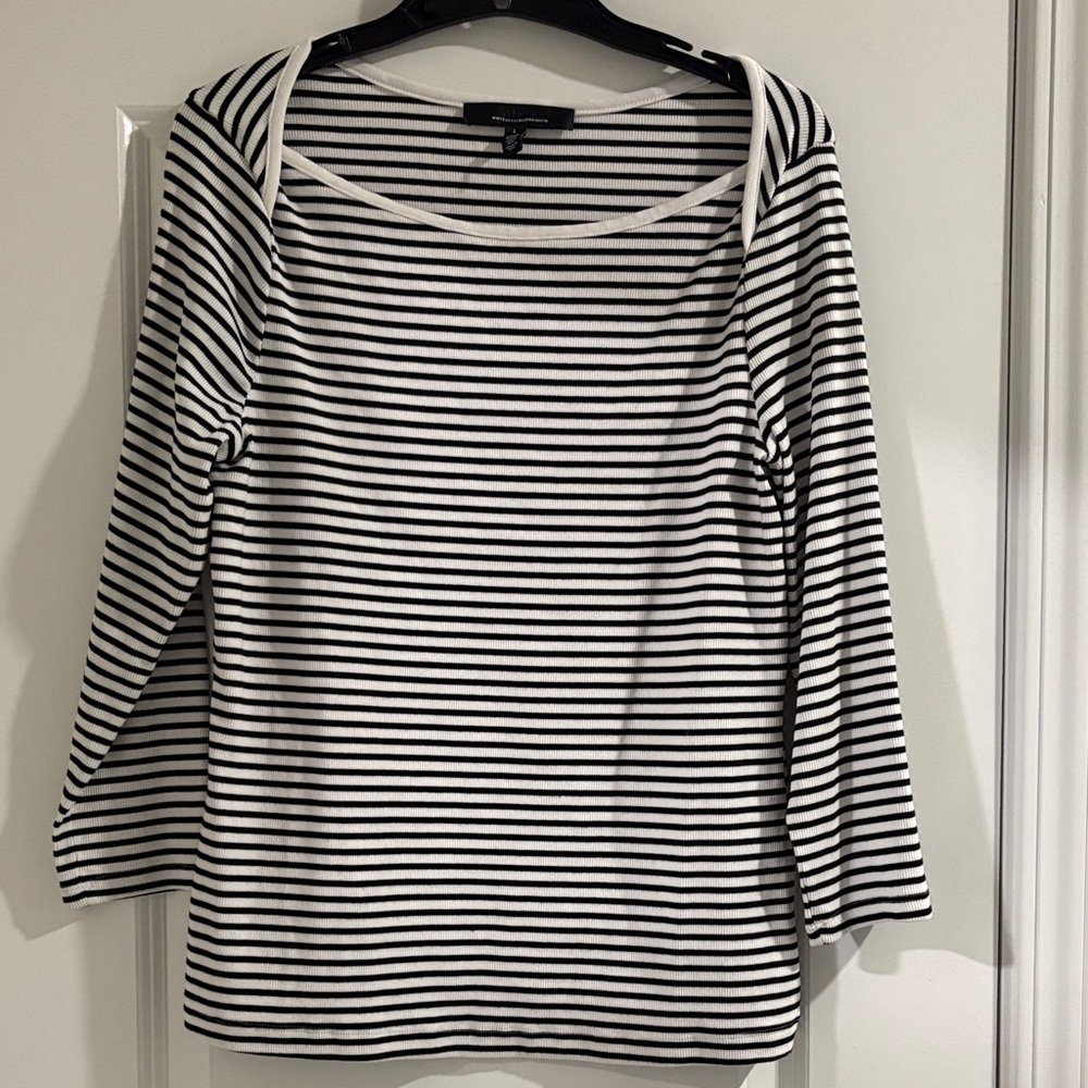 White House Black Market Black and White Striped Long Sleeve Tee